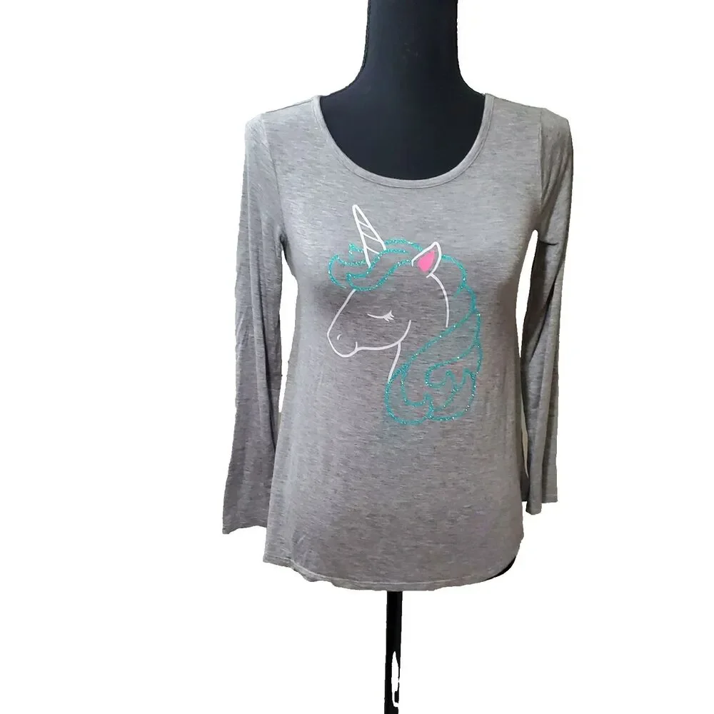 Justice Gray kids Cotton unicorn Long Sleeve Blouse Size 10 #11